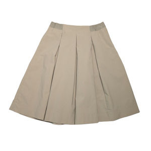 Uniqlo Khaki Brown Tan Pleated Elastic Waist Pocket Midi Length A-Line Skirt L